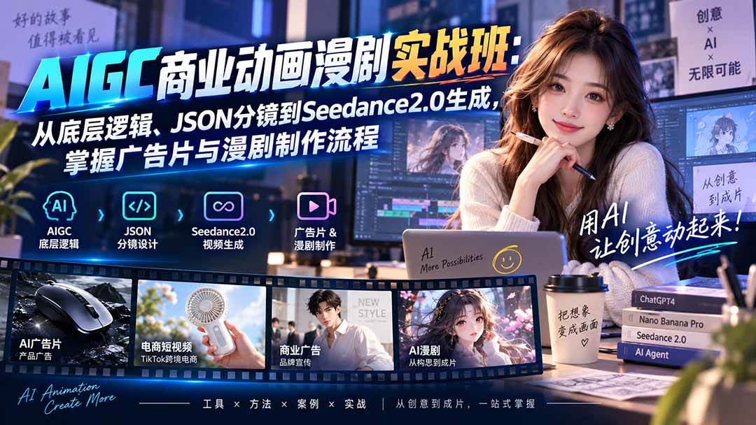 （20268期）AIGC商业动画漫剧实战班-更新：从底层逻辑、JSON分镜到Seedance2.0生成，掌握广告片与漫剧制作流程-洛柒笔记