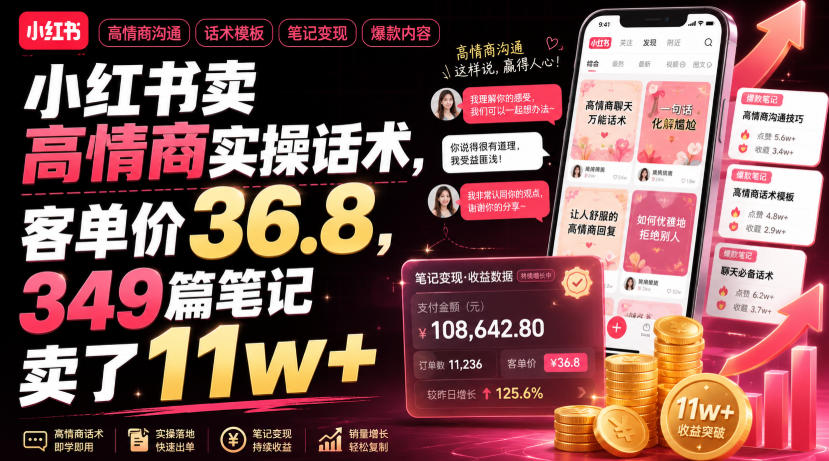 小红书卖高情商实操话术，客单价36.8，349篇笔记卖了11w+！-洛柒笔记