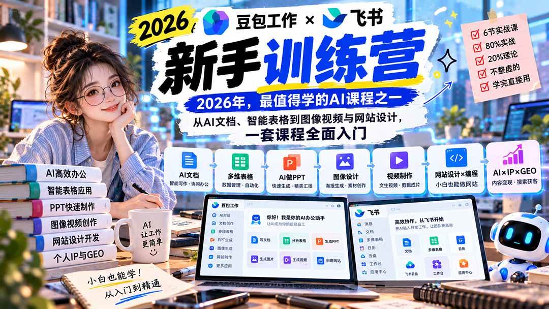 （20645期）2026豆包工作+飞书新手训练营-9月新课：从AI文档、智能表格到图像视频与网站设计，一套课程全面入门-洛柒笔记