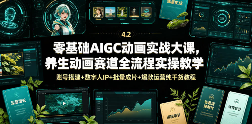 零基础AIGC动画实战大课，养生动画赛道全流程实操教学，账号搭建+数字人IP+批量成片+爆款运营纯干货教程-洛柒笔记