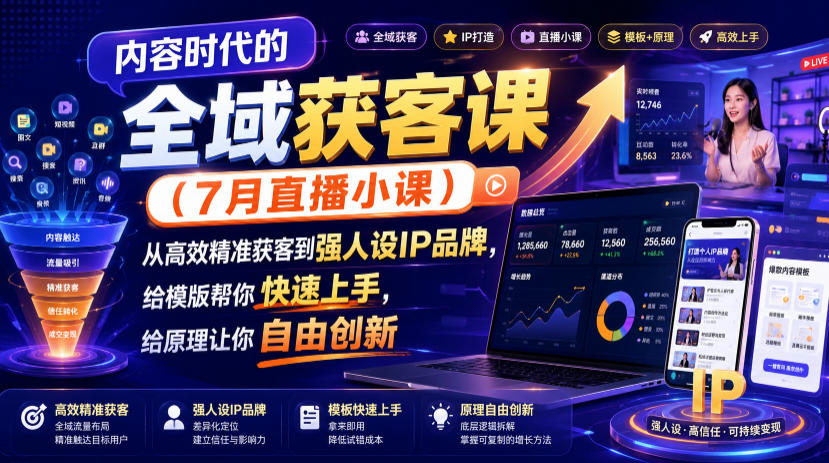 内容时代的全域获客课（7月直播小课），从高效精准获客到强人设IP品牌，给模版帮你快速上手，给原理让你自由创新-洛柒笔记