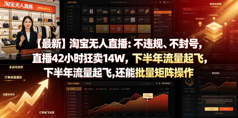 【最新】淘宝无人直播：不违规、不封号，直播42小时狂卖14W，下半年流量起飞，还能批量矩阵操作-洛柒笔记