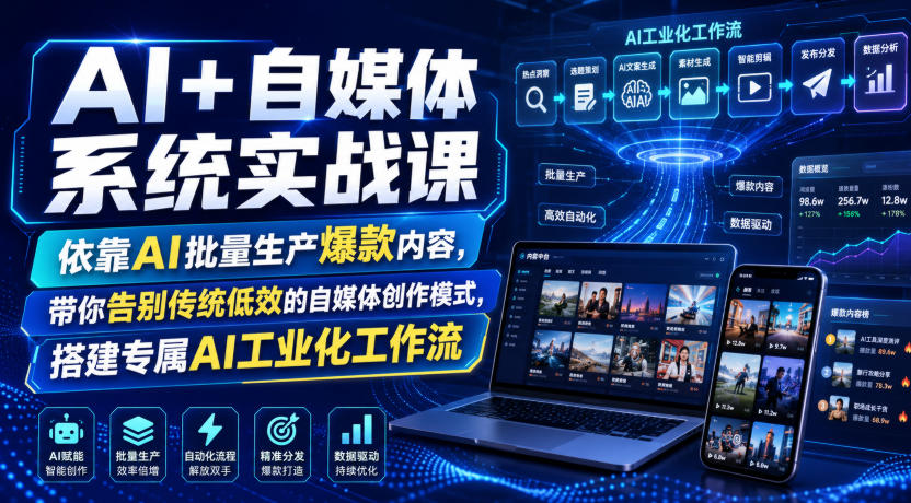 AI+自媒体系统实战课，依靠AI批量生产爆款内容，带你告别传统低效的自媒体创作模式，搭建专属AI工业化工作流-洛柒笔记