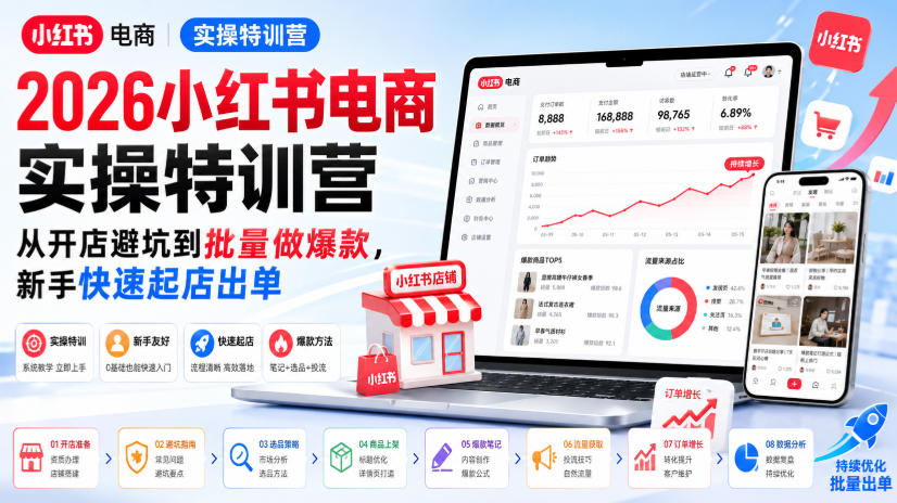 2026小红书电商实操特训营，从开店避坑到批量做爆款，新手快速起店出单-洛柒笔记