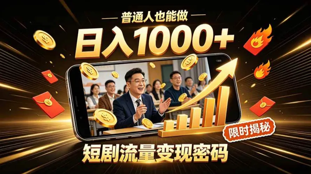 一部手机做短剧分发，不用真人出镜、不用拍摄剧本，快手流量变现日赚千元-洛柒笔记