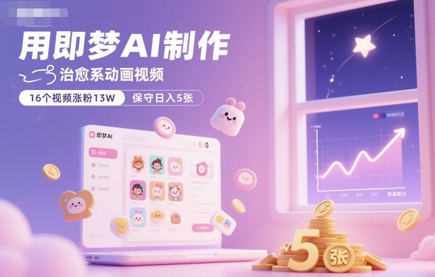 用即梦AI制作治愈系动画视频，16个视频涨粉13W，保守日入5张-洛柒笔记