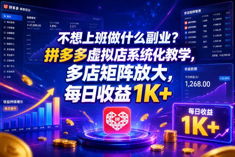 不想上班做什么副业？拼多多虚拟店系统化教学，多店矩阵放大，每日收益1K+-洛柒笔记