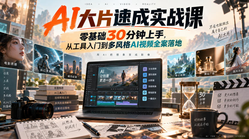 AI大片速成实战课｜零基础30分钟上手，从工具入门到多风格AI视频全案落地-洛柒笔记