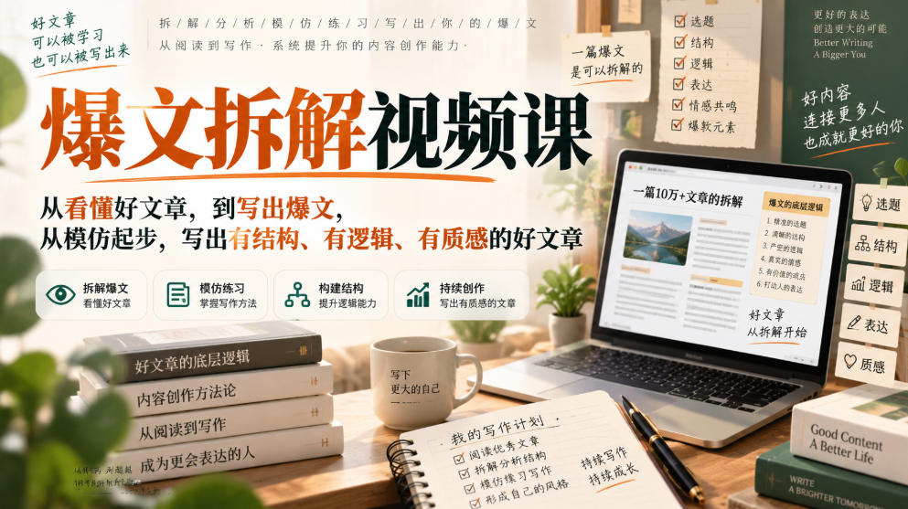 爆文拆解视频课，从看懂好文章，到写出爆文，从模仿起步，写出有结构、有逻辑、有质感的好文章-洛柒笔记