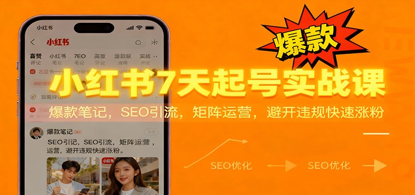 小红书7天起号实战课：爆款笔记，SEO引流，矩阵运营，避开违规快速涨粉-洛柒笔记