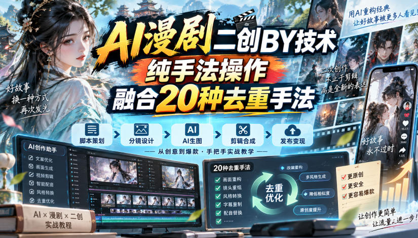 AI漫剧二创搬运技术，纯手法操作，融合20种去重手法-洛柒笔记