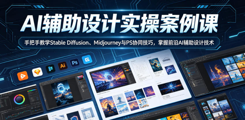 AI辅助设计实操案例课，手把手教学Stable Diffusion、Midjourney与PS协同技巧，掌握前沿AI辅助设计技术-洛柒笔记