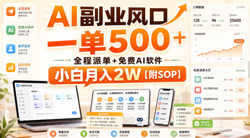 AI副业风口，一单500+，全程派单+免费AI软件，小白月入2W【附SOP】【揭秘】-洛柒笔记