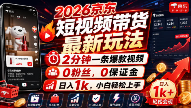 2026京东短视频带货最新玩法，2分钟一条爆款视频，0粉丝，0保证金，日入1k，小白轻松上手【揭秘】-洛柒笔记