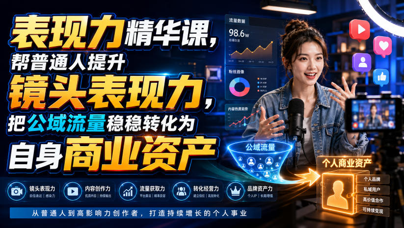 表现力精华课，帮普通人提升镜头表现力，把公域流量稳稳转化为自身商业资产-洛柒笔记