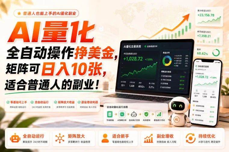 AI量化全自动操作挣美金，矩阵可日入10张，适合普通人的副业！-洛柒笔记