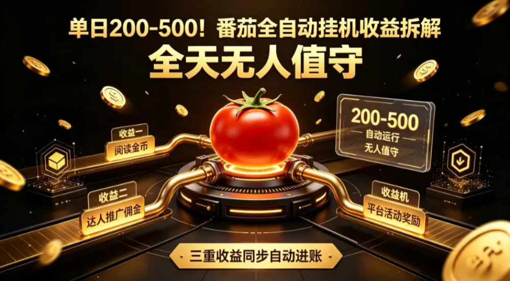 单日200-500！番茄全自动挂G收益拆解，全天无人值守，矩阵操作收益翻倍-洛柒笔记