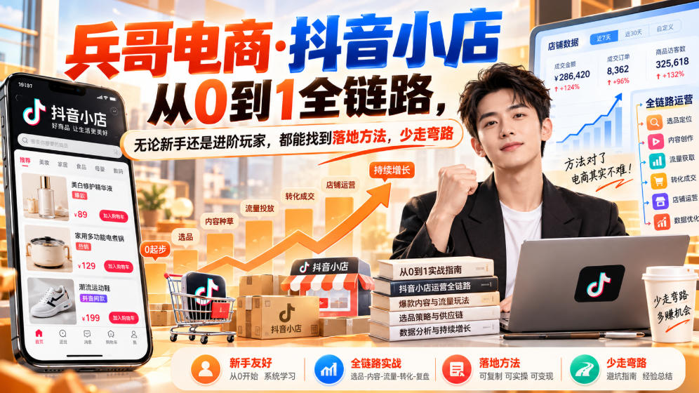 【无水印】兵哥电商·抖音小店从0到1全链路，无论新手还是进阶玩家，都能找到落地方法，少走弯路（更新9月）-洛柒笔记