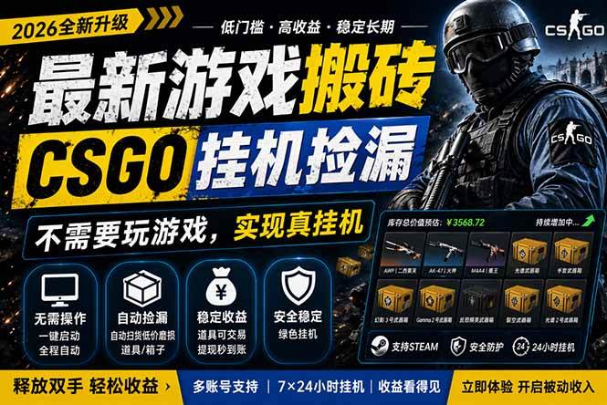 （18182期）最新游戏搬砖，CSGO纯挂机，不需要玩游戏，实现真挂机，月入1W+，五一小高峰上车可吃肉，…-洛柒笔记
