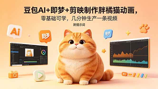 （18431期）豆包AI+即梦+剪映制作胖橘猫动画，零基础可学，几分钟生产一条视频，附提示词-洛柒笔记
