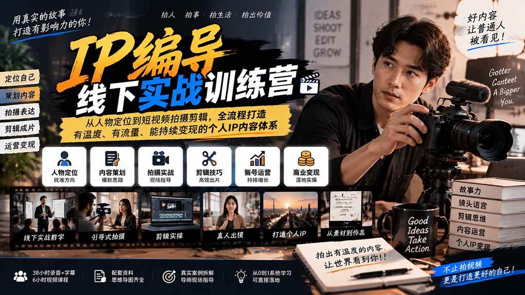 （20610期）IP编导线下实战训练营-更新：从人物定位到短视频拍摄剪辑，全流程打造有温度、有流量、能持续变现的个人IP内容体系-洛柒笔记