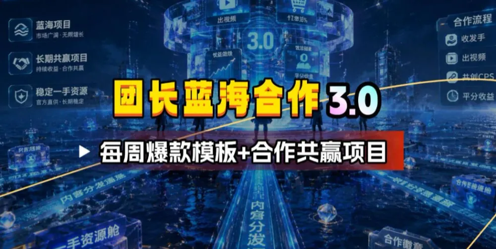 团长蓝海合作3.0，每周爆款模板+合作共赢项目-洛柒笔记