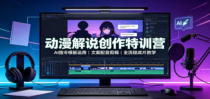 动漫解说创作特训营：AI指令模板运用，文案配音剪辑，全流程成片教学-洛柒笔记