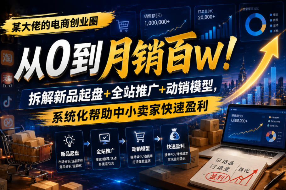 某大佬的电商创业圈从0到月销百W！拆解新品起盘+全站推广+动销模型，系统化帮助中小卖家快速盈利-洛柒笔记