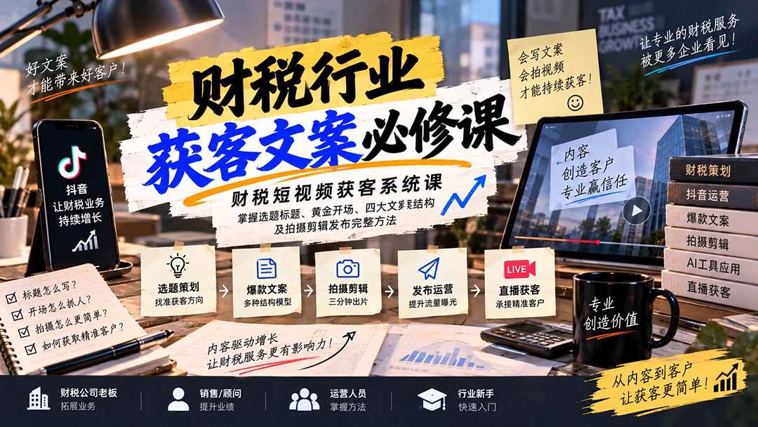 （20591期）财税短视频获客系统课：掌握选题标题、黄金开场、四大文案结构及拍摄剪辑发布完整方法-洛柒笔记