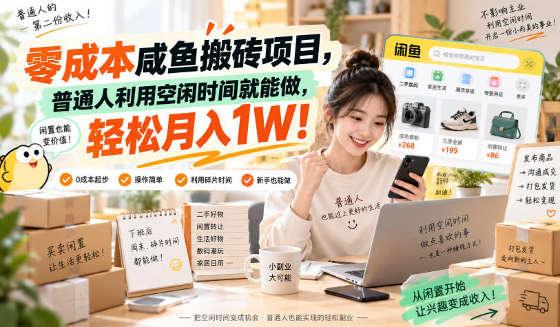 零成本咸鱼搬砖项目，普通人利用空闲时间就能做，轻松月入1W！【揭秘】-洛柒笔记