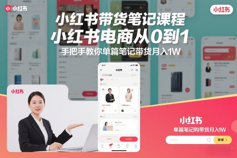 小红书带货笔记课程，小红书电商从0到1，手把手教你单篇笔记带货月入1W-洛柒笔记