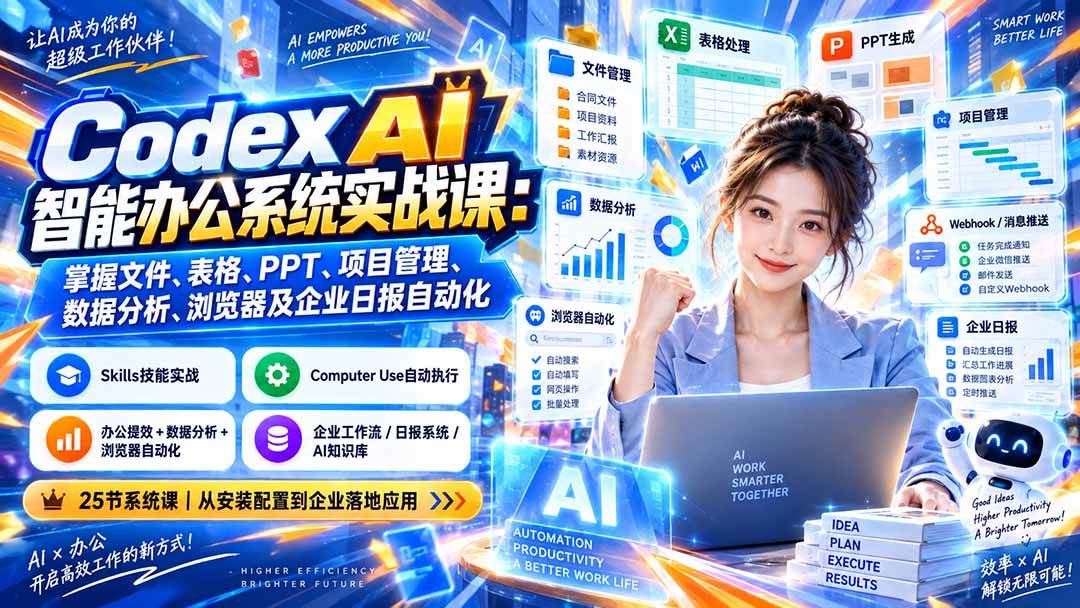（20446期）Codex AI智能办公系统实战课：掌握文件、表格、PPT、项目管理、数据分析、浏览器及企业日报自动化-洛柒笔记