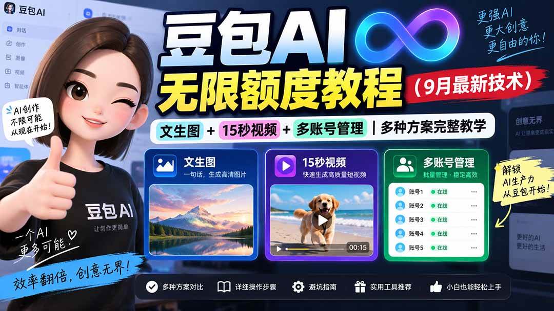 （20288期）豆包AI无限额度教程（9月最新技术）｜文生图+15秒视频+多账号管理｜多种方案完整教学