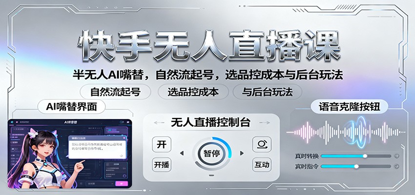 快手无人直播课：半无人AI嘴替，自然流起号，选品控成本与后台玩法-洛柒笔记