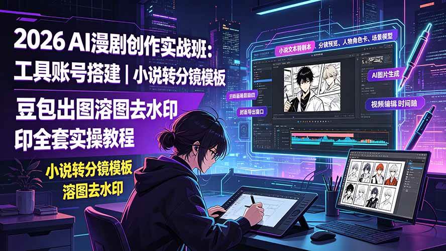（19433期）2026AI漫剧创作实战班：工具账号搭建｜小说转分镜模板｜豆包出图溶图去水印全套实操教程-洛柒笔记