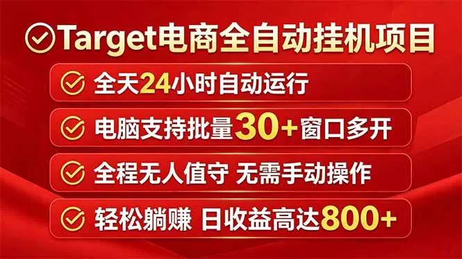 Target电商全自动挂机项目全天自动运行电脑可批量30+窗口运行日收益入800+-洛柒笔记