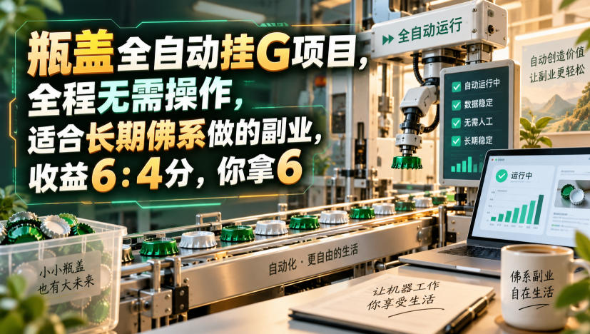 瓶盖全自动挂G项目，全程无需操作，适合长期佛系做的副业，收益6：4分，你拿6【揭秘】-洛柒笔记