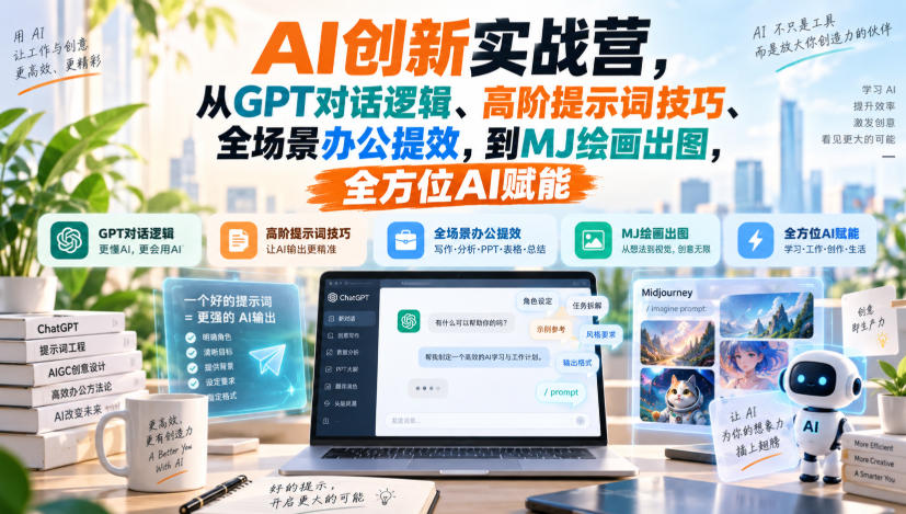 AI创新实战营，从GPT对话逻辑、高阶提示词技巧、全场景办公提效，到MJ绘画出图，全方位AI赋能-洛柒笔记