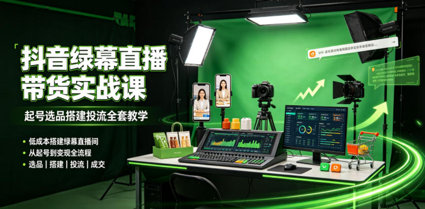 某社群抖音绿幕直播带货实战课，起号选品搭建投流全套教学，低成本搭建绿幕直播间-洛柒笔记