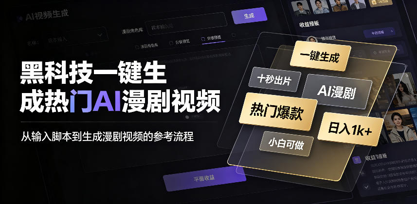 黑科技一键生成热门AI漫剧视频，十秒钟即可搞定，小白也能日入1k+【揭秘】-洛柒笔记