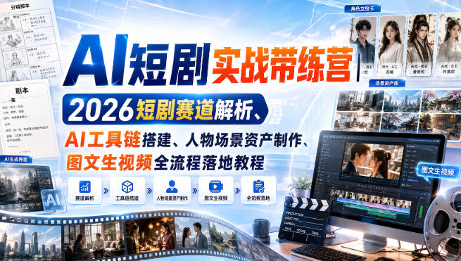 AI短剧实战带练营｜2026短剧赛道解析、AI工具链搭建、人物场景资产制作、图文生视频全流程落地教程-洛柒笔记