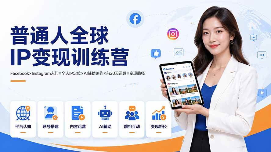 （19568期）普通人全球IP变现训练营：Facebook×Instagram入门×个人IP定位×AI辅助创作×前30天运营×变现路径-洛柒笔记