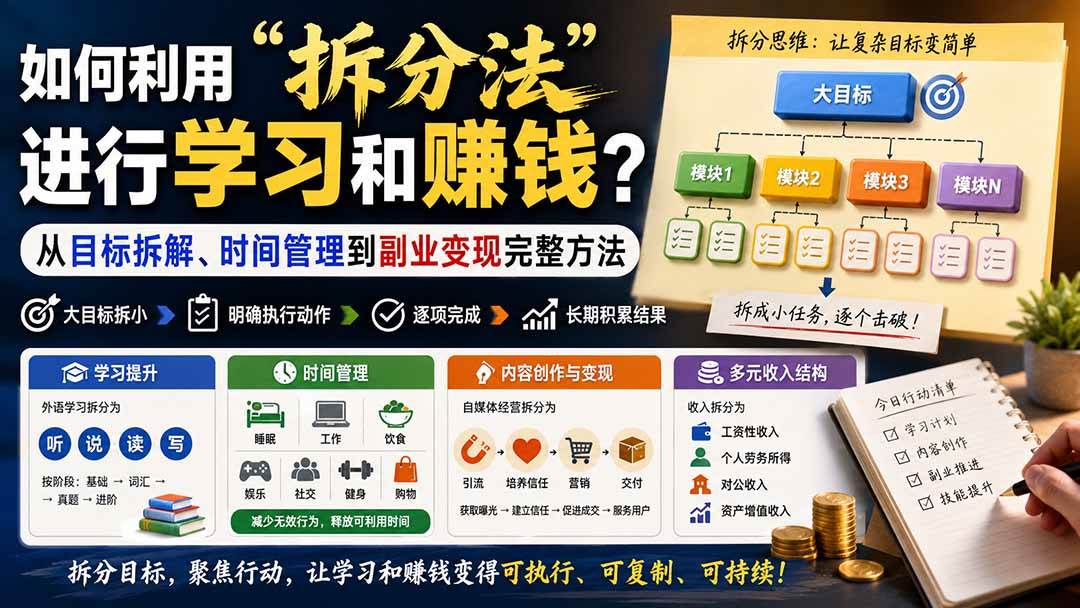 （20022期）付费文章：如何利用“拆分法”进行学习和賺钱？从目标拆解、时间管理到副业变现完整方法-洛柒笔记