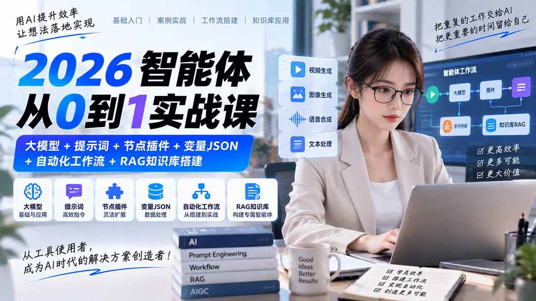 （20546期）2026智能体从0到1实战课｜大模型+提示词+节点插件+变量JSON+自动化工作流+RAG知识库搭建-洛柒笔记