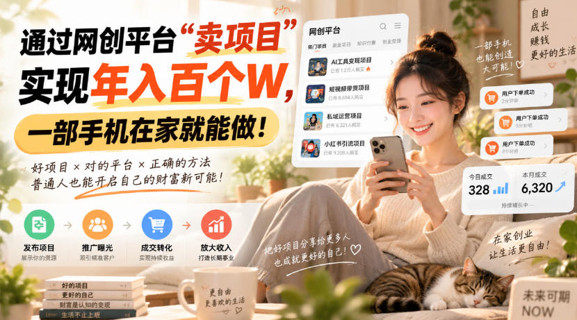通过网创平台“卖项目”实现年入百个W，一部手机在家就能做！【揭秘】-洛柒笔记