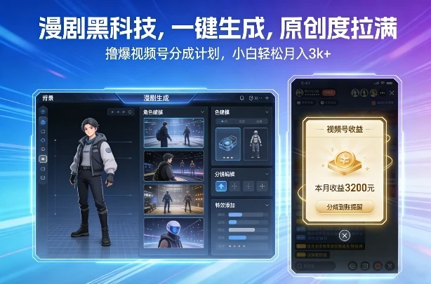 漫剧黑科技，一键生成，原创度拉满，撸爆视频号分成计划，小白轻松月入3k+-洛柒笔记