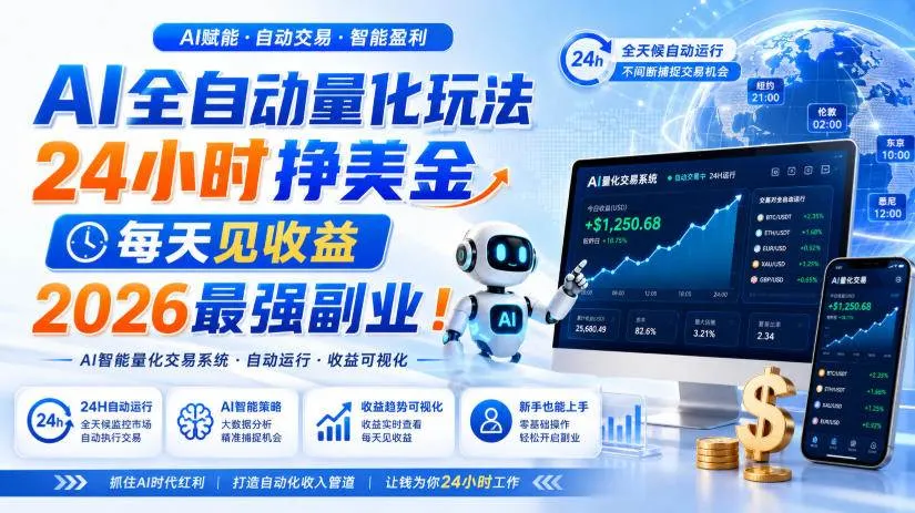 AI量化全自动操作挣美金，矩阵可日入1000+，适合普通人的副业！-洛柒笔记