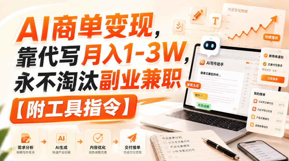 AI商单变现，靠代写月入1-3W，永不淘汰副业兼职【附工具指令】【揭秘】-洛柒笔记