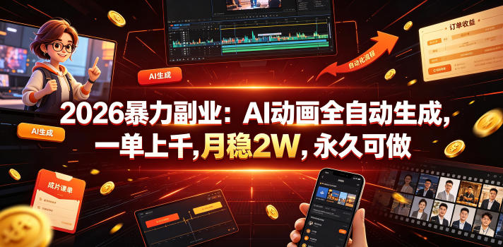 2026暴力副业：AI动画全自动生成，一单上千，月稳2W，永久可做【揭秘】-洛柒笔记