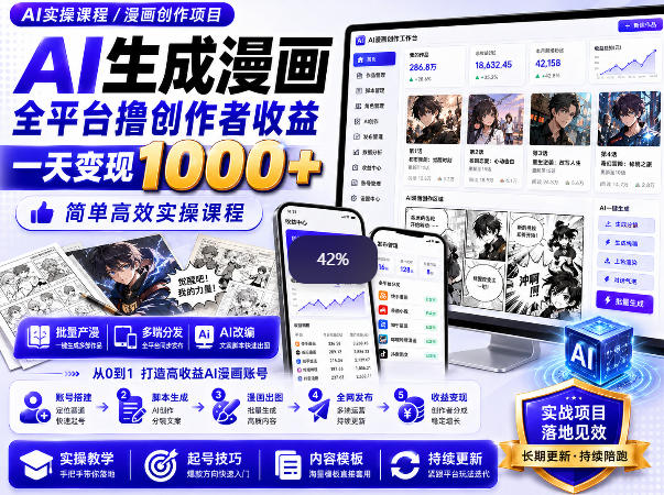 AI生成漫画全平台撸创作者收益内部课程，实操最高单日变现1k+-洛柒笔记